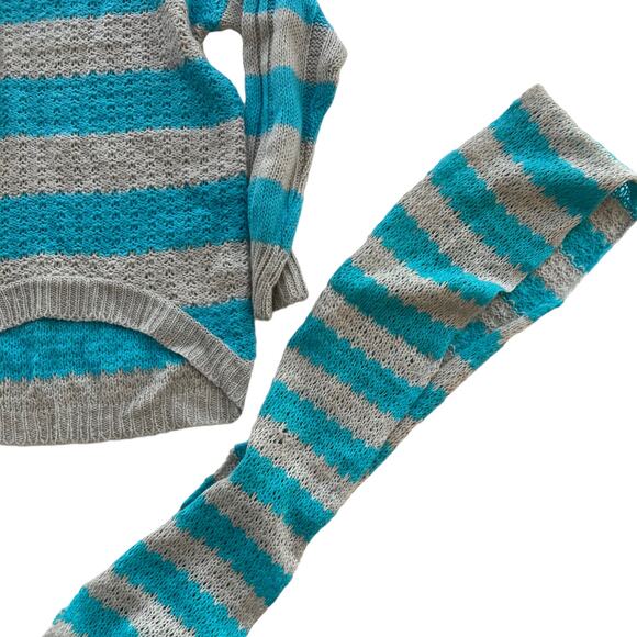 Derek Heart Girl Sweater Preppy Knit Matching Scarf Hi-Lo Hem 7-8 Striped - Picture 3 of 7